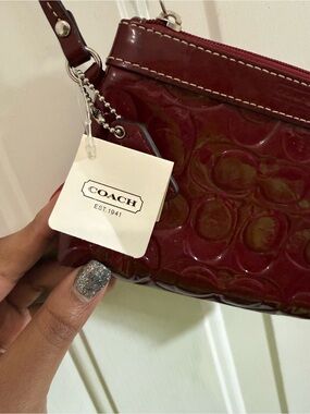 Authentic COACH Women's Patent Leather Wristlet - Deep Red.